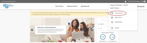 UChoose Rewards page displaying the Link Account option.